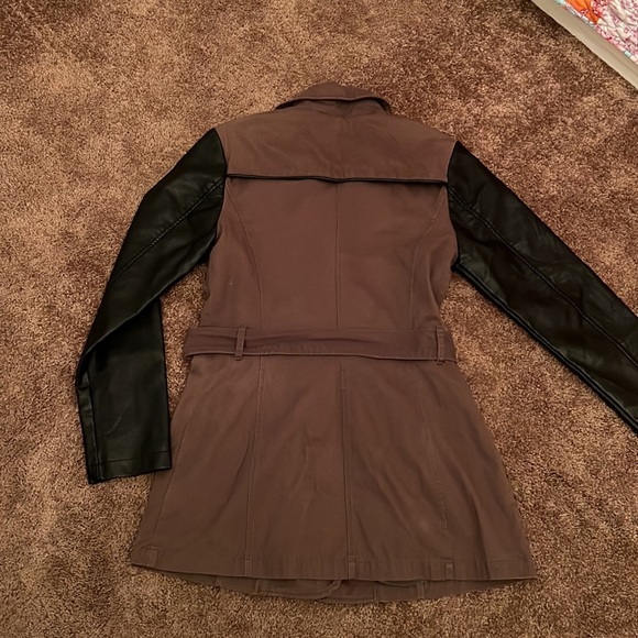Chic army green and faux leather coat - Picture 6 of 7